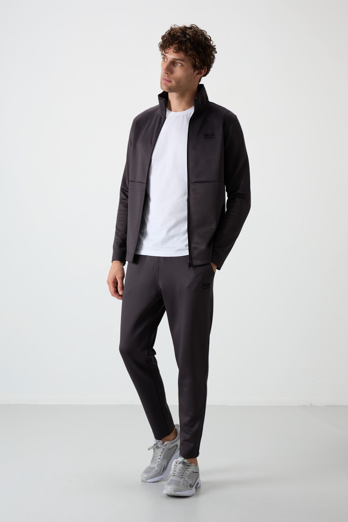 Anthracite Gray Scuba Fabric Men's Tracksuit Set - 85199