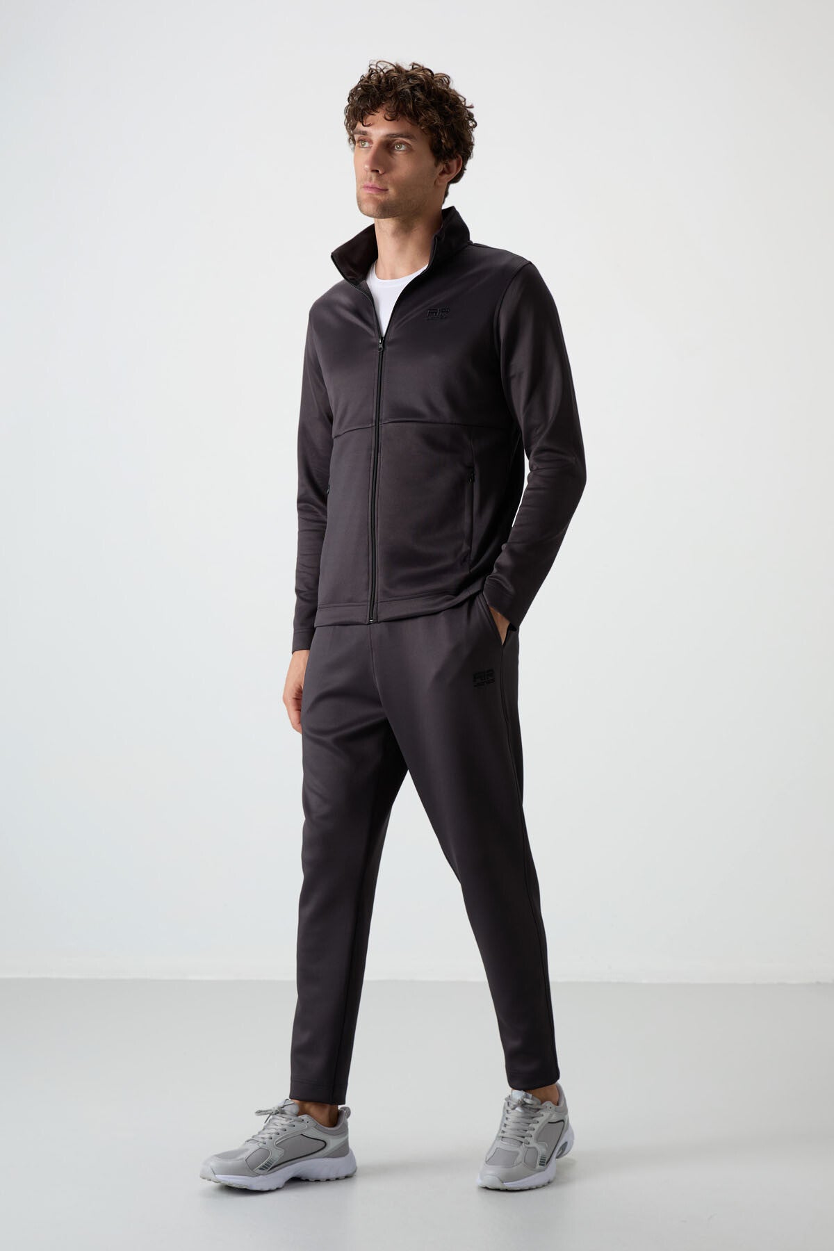 Anthracite Gray Scuba Fabric Men's Tracksuit Set - 85199