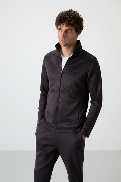 Anthracite Gray Scuba Fabric Men's Tracksuit Set - 85199