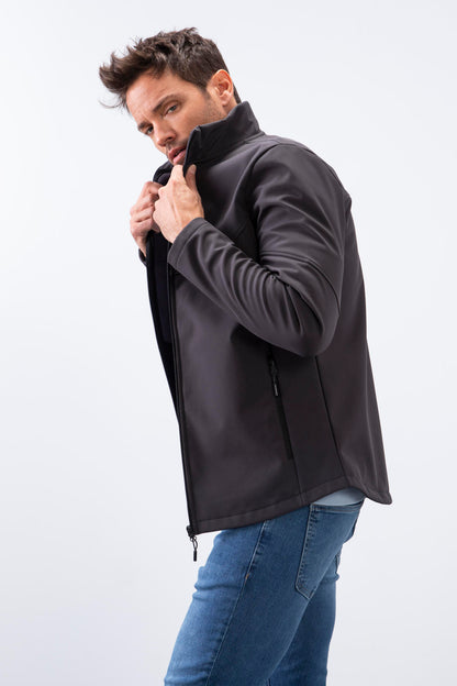 Anthracite Zippered Stand Collar Water and Windproof Softshell Men's Jacket - 88050