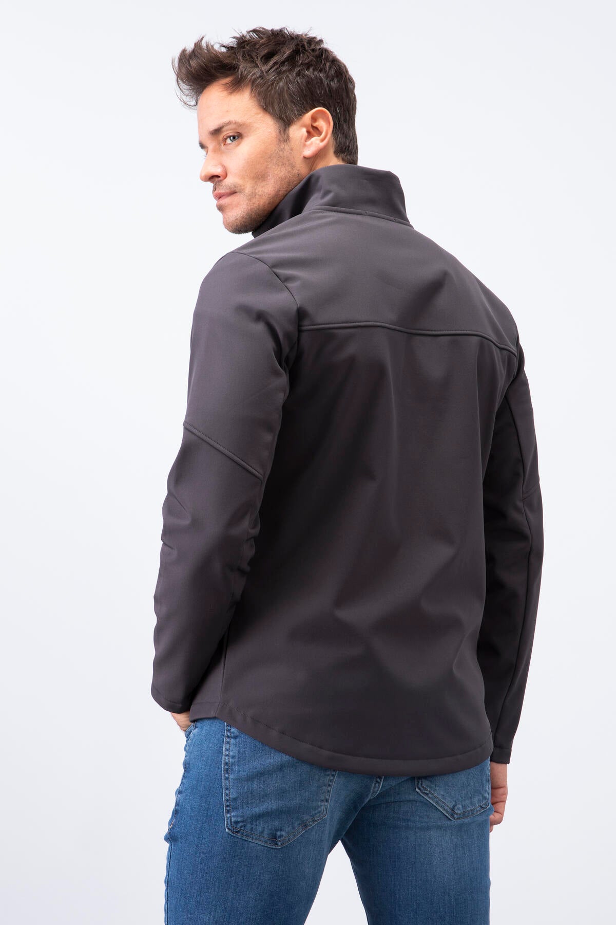 Anthracite Zippered Stand Collar Water and Windproof Softshell Men's Jacket - 88050