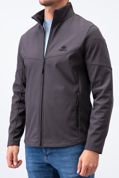 Anthracite Zippered Stand Collar Water and Windproof Softshell Men's Jacket - 88050