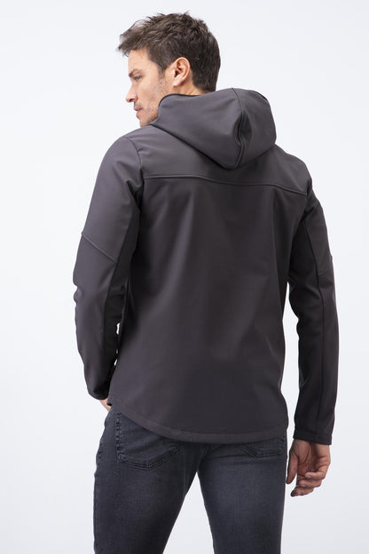 Anthracite Zippered Hooded Water and Wind Resistant Softshell Men's Jacket - 88051