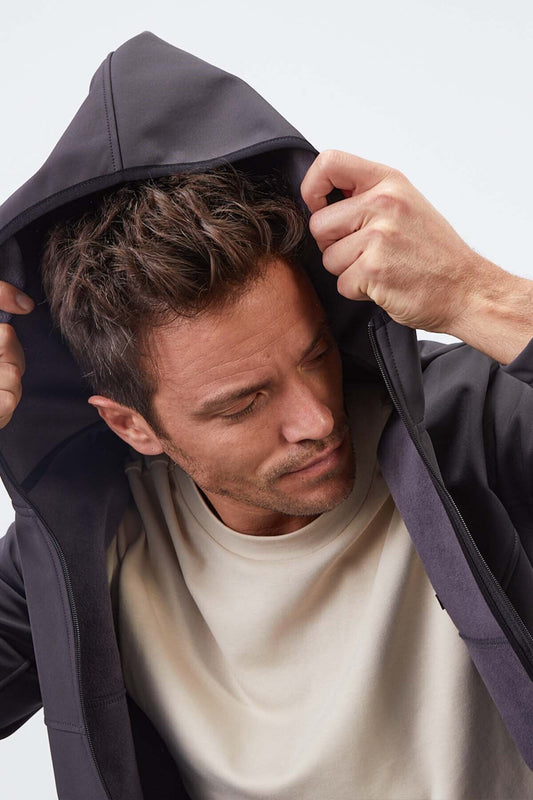 Anthracite Zippered Hooded Water and Wind Resistant Softshell Men's Jacket - 88051