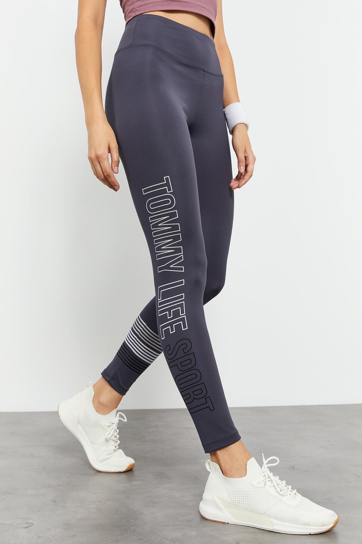 Anthracite High Waist Printed Slim Fit Tapered Leg Women's Tights - 94544