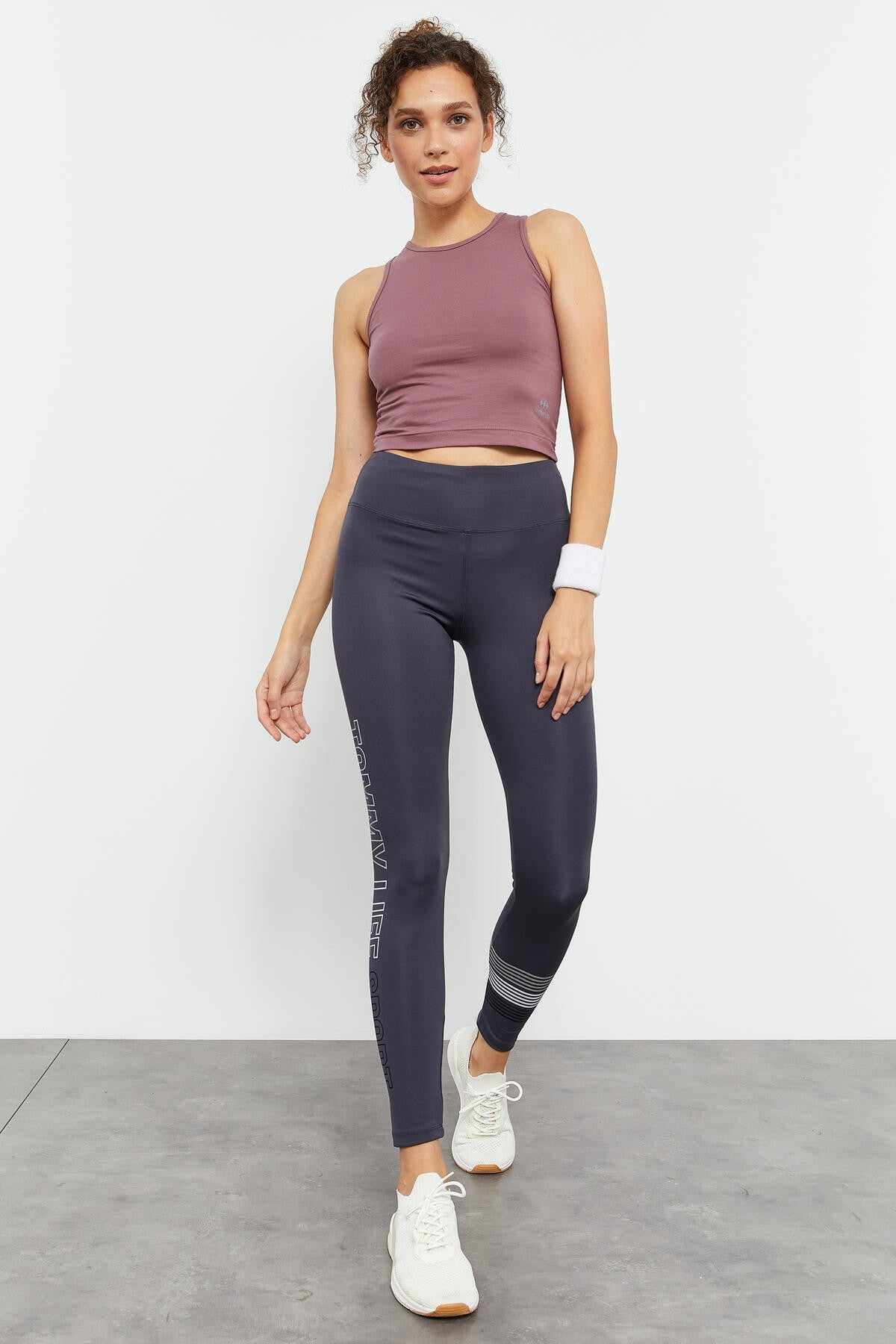 Anthracite High Waist Printed Slim Fit Tapered Leg Women's Tights - 94544