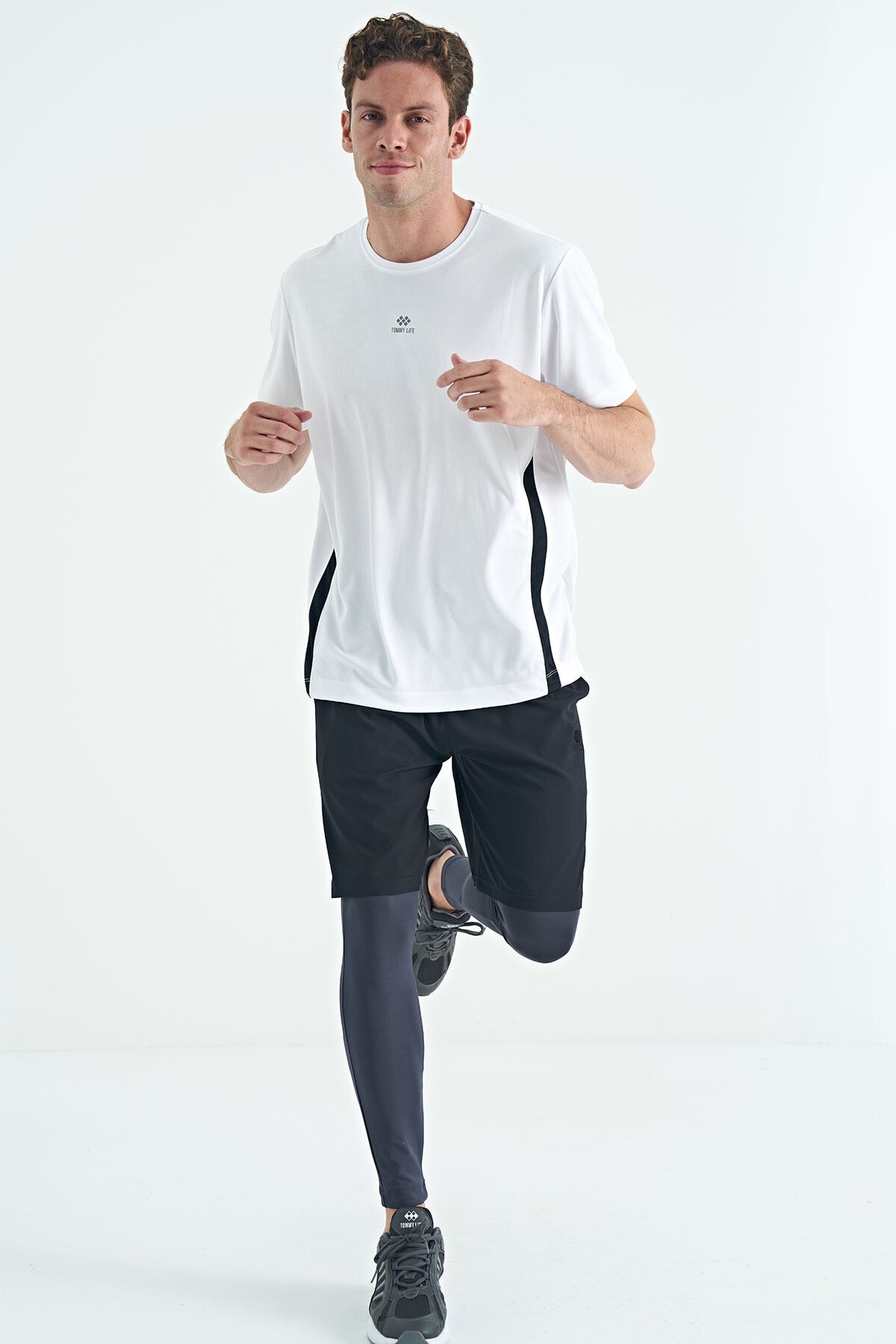 Anthracite Logo Printed High Waist Slim Fit Active Sports Men's Tights - 84989