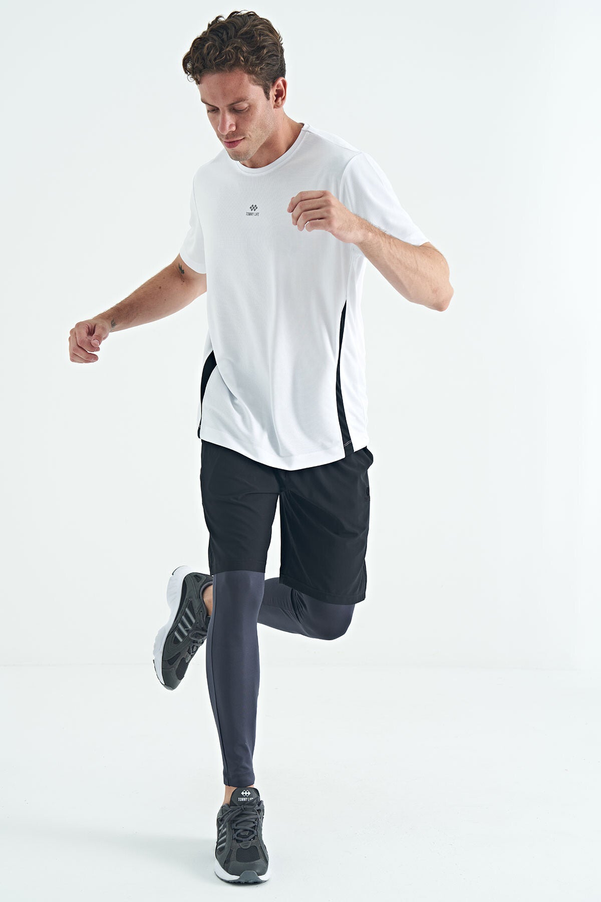 Anthracite Logo Printed High Waist Slim Fit Active Sports Men's Tights - 84989