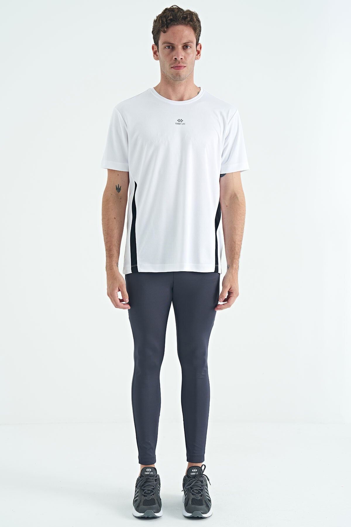 Anthracite Logo Printed High Waist Slim Fit Active Sports Men's Tights - 84989