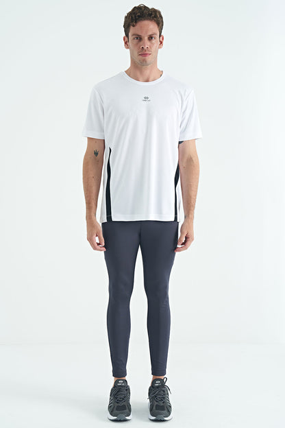 Anthracite Logo Printed High Waist Slim Fit Active Sports Men's Tights - 84989