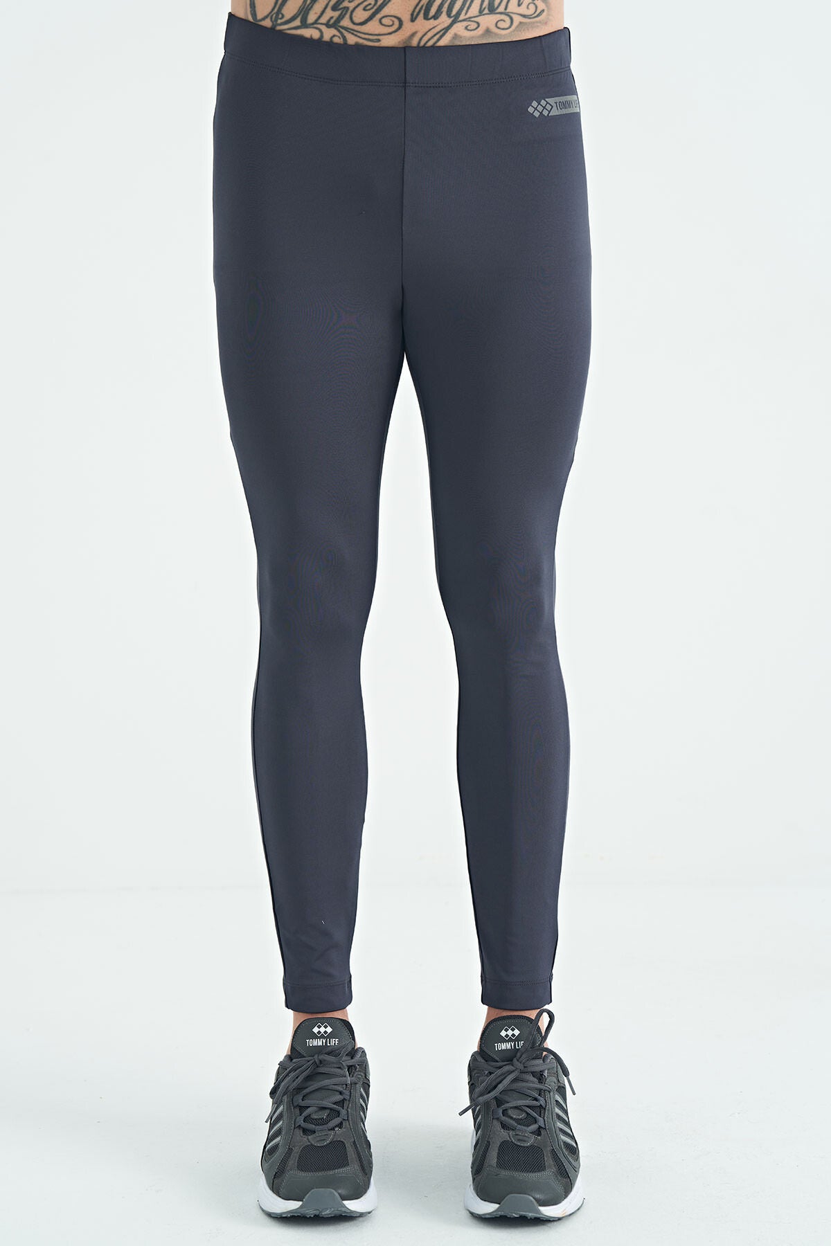 Anthracite Logo Printed High Waist Slim Fit Active Sports Men's Tights - 84989