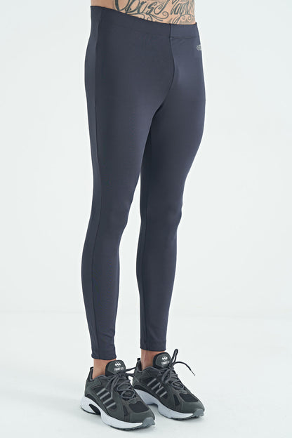 Anthracite Logo Printed High Waist Slim Fit Active Sports Men's Tights - 84989