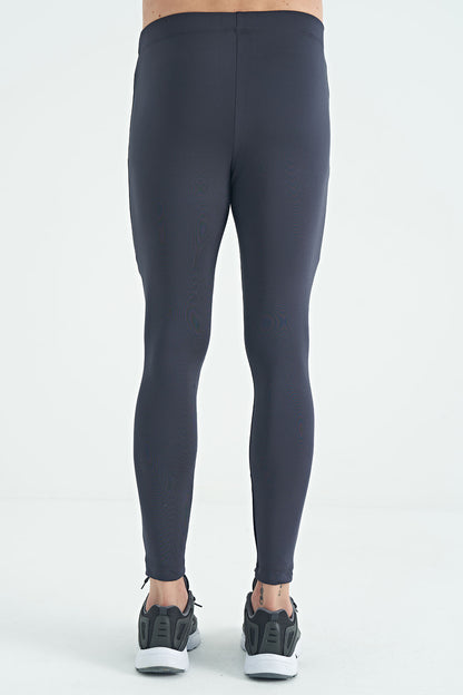 Anthracite Logo Printed High Waist Slim Fit Active Sports Men's Tights - 84989