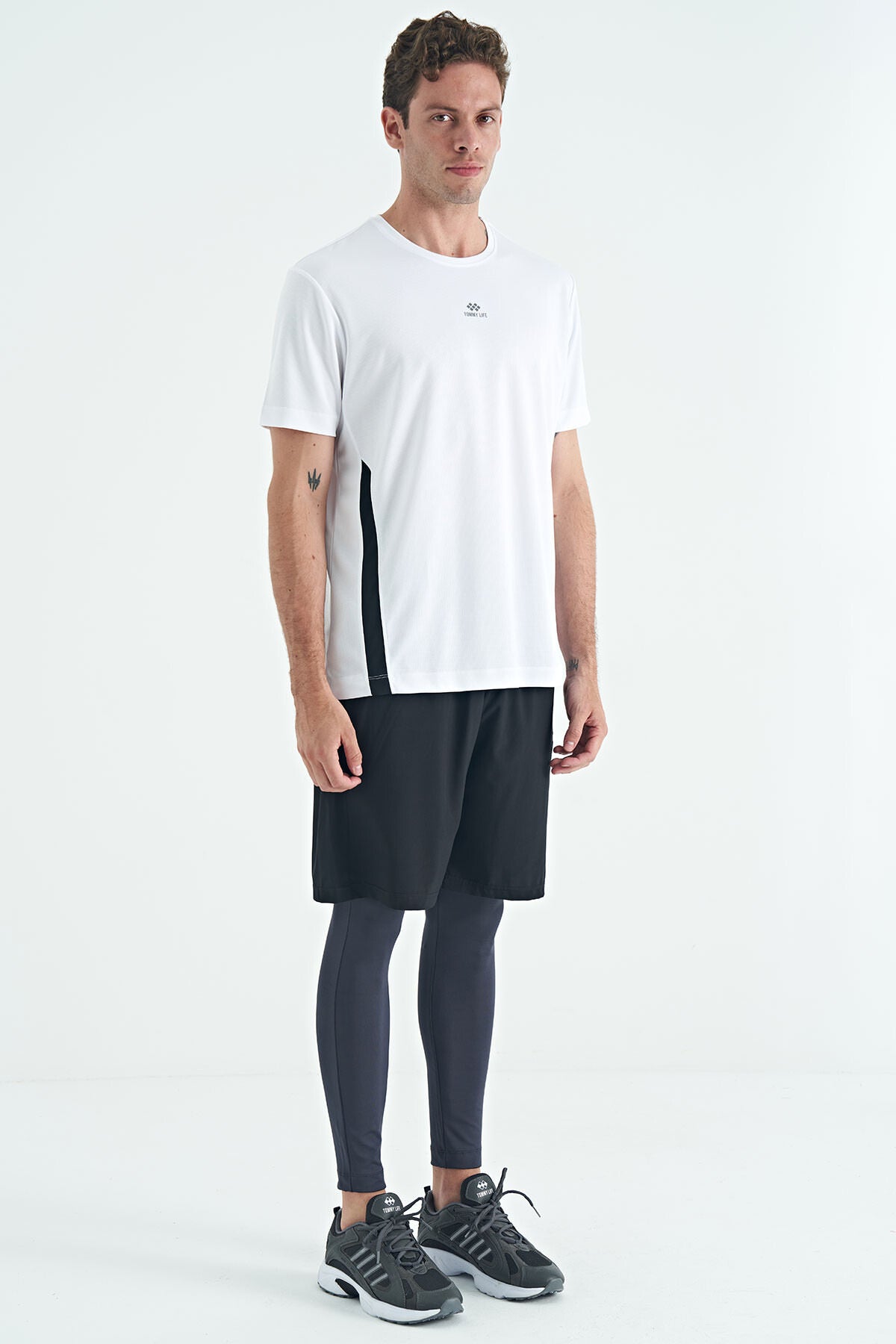 Anthracite Logo Printed High Waist Slim Fit Active Sports Men's Tights - 84989
