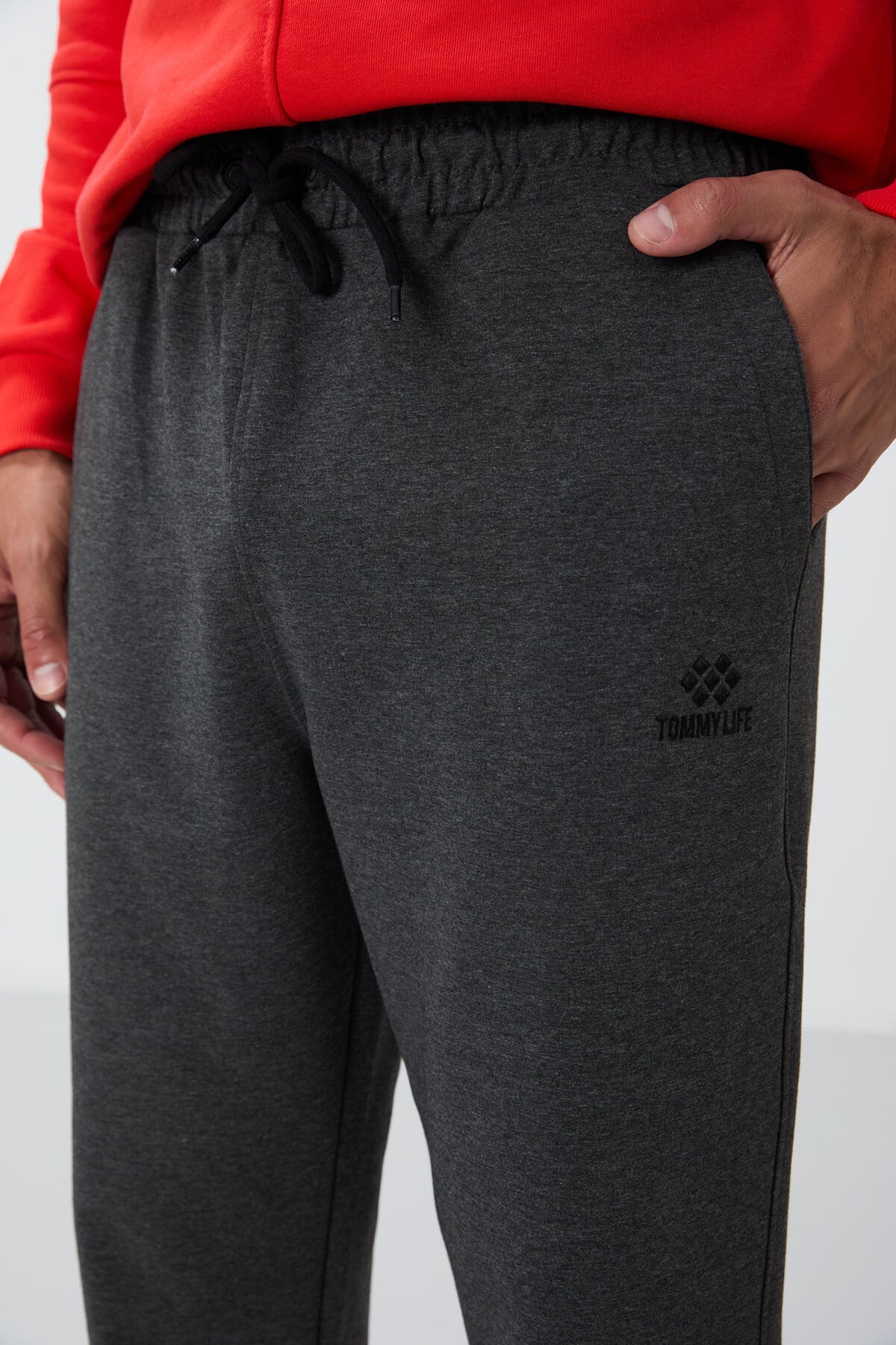 Anthracite Melange Laced Hem Standard Fit Classic Cuff Men's Tracksuit Bottom - 84682