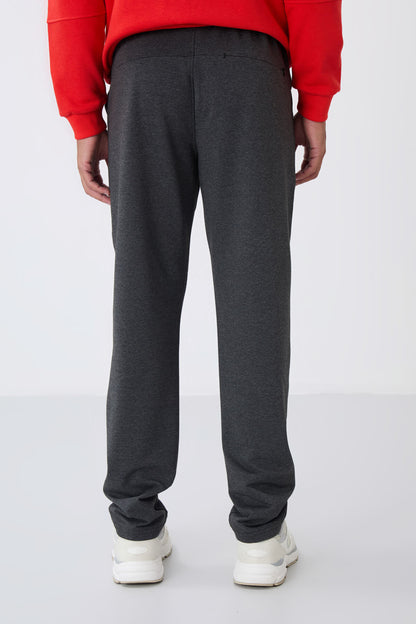 Anthracite Melange Laced Hem Standard Fit Classic Cuff Men's Tracksuit Bottom - 84682