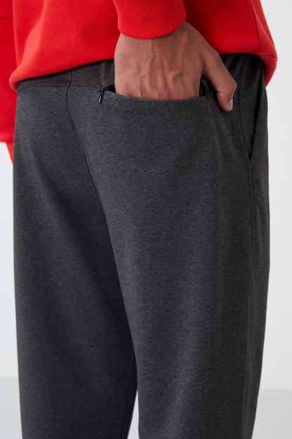 Anthracite Melange Laced Hem Standard Fit Classic Cuff Men's Tracksuit Bottom - 84682
