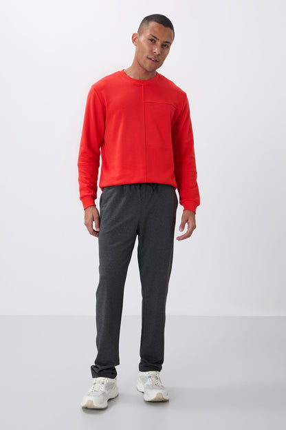 Anthracite Melange Laced Hem Standard Fit Classic Cuff Men's Tracksuit Bottom - 84682