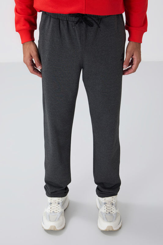 Anthracite Melange Laced Hem Standard Fit Classic Cuff Men's Tracksuit Bottom - 84682