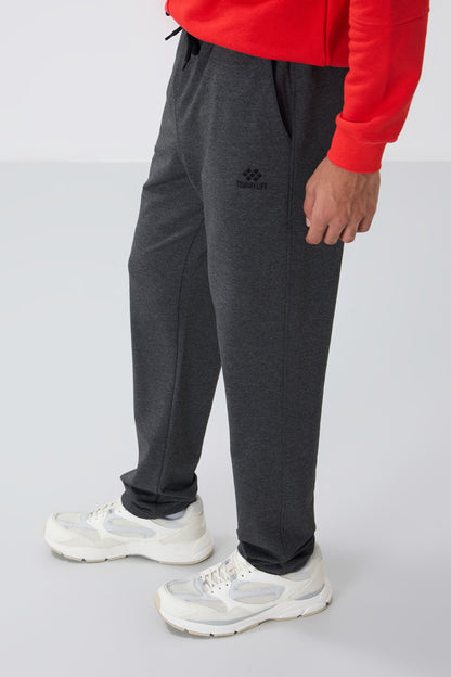 Anthracite Melange Laced Hem Standard Fit Classic Cuff Men's Tracksuit Bottom - 84682