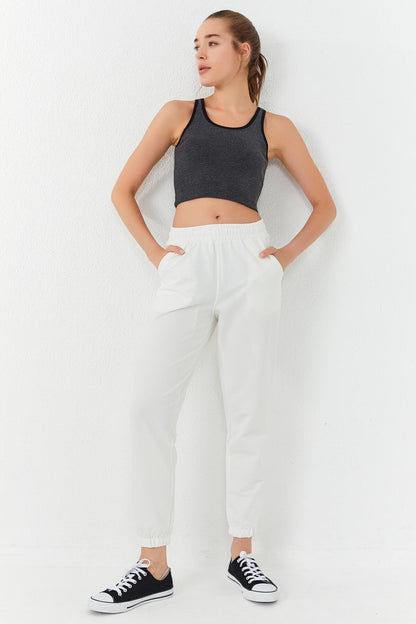 Anthracite Melanj Basic Zero Neckline Straight Cut U Collar Women's Crop Top Singlet - 97162