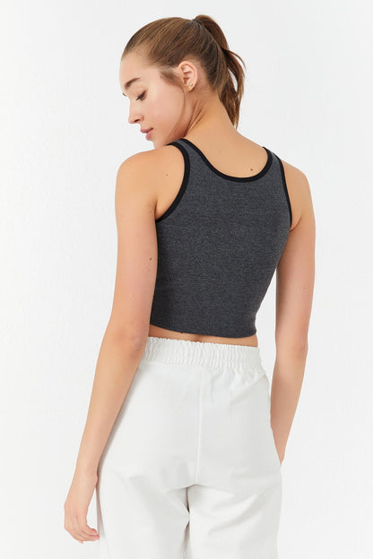 Anthracite Melanj Basic Zero Neckline Straight Cut U Collar Women's Crop Top Singlet - 97162