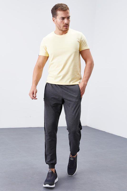 Anthracite Melange Double Stitched Standard Fit Jogger Men's Tracksuit Bottom - 84694