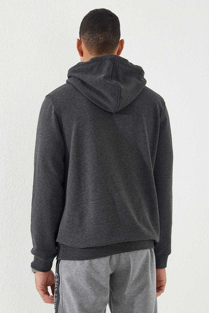 Anthracite Melange Geometric Print Standard Fit Men's Hooded Sweatshirt - 87870