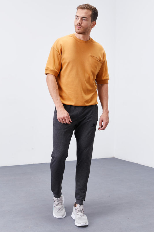 Anthracite Melange Zippered Straight Cut Jogger Men's Tracksuit Bottom - 84343