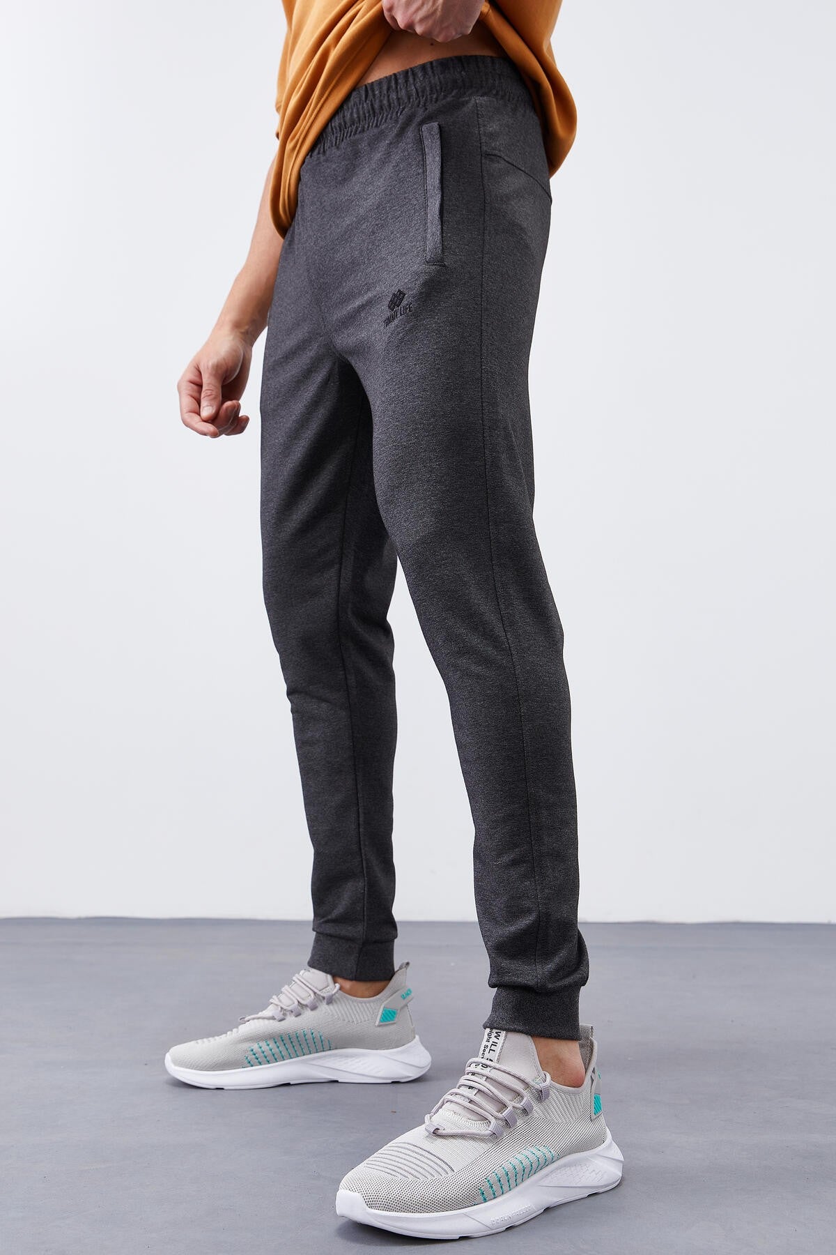 Anthracite Melange Zippered Straight Cut Jogger Men's Tracksuit Bottom - 84343