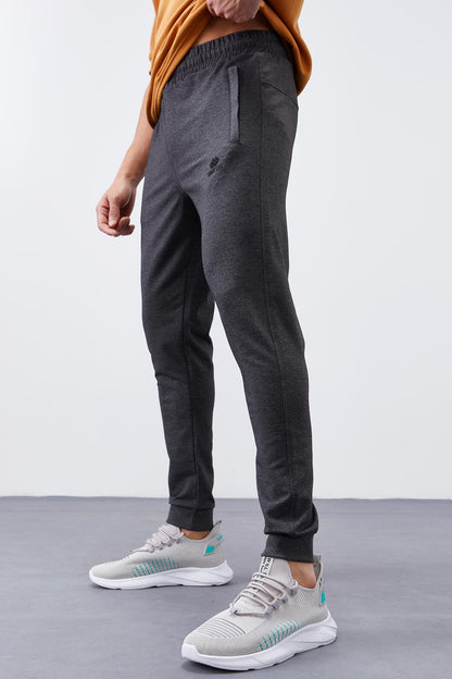 Anthracite Melange Zippered Straight Cut Jogger Men's Tracksuit Bottom - 84343