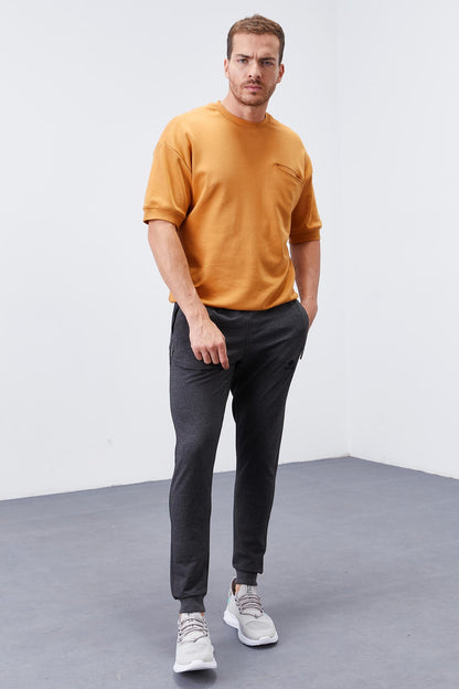 Anthracite Melange Zippered Straight Cut Jogger Men's Tracksuit Bottom - 84343