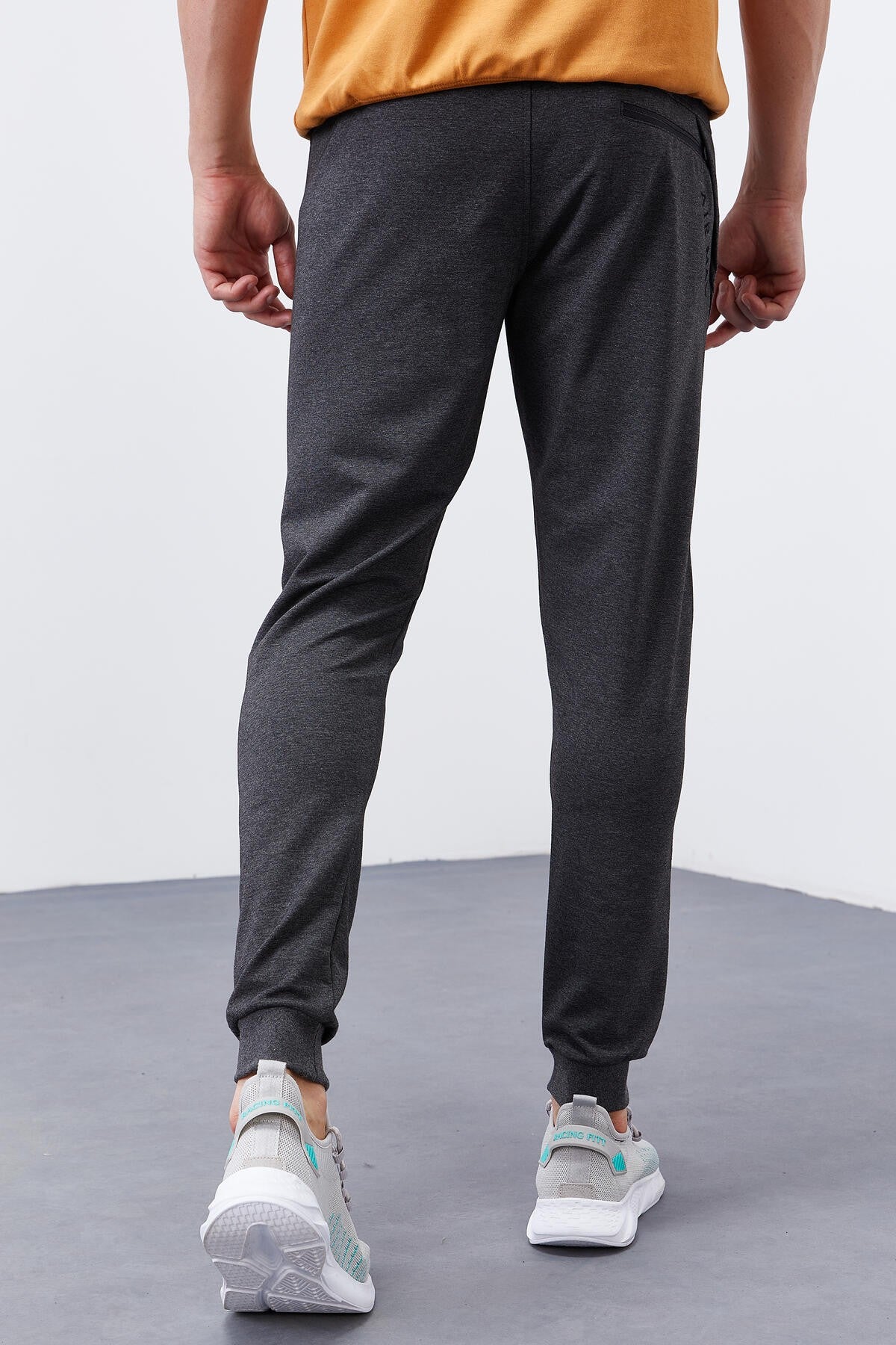 Anthracite Melange Zippered Straight Cut Jogger Men's Tracksuit Bottom - 84343