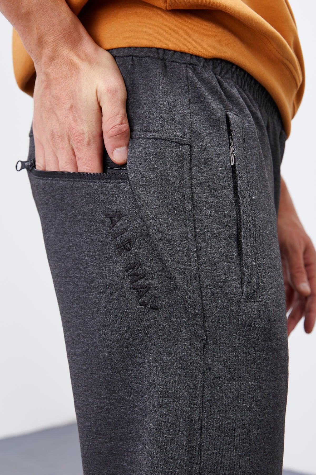 Anthracite Melange Zippered Straight Cut Jogger Men's Tracksuit Bottom - 84343
