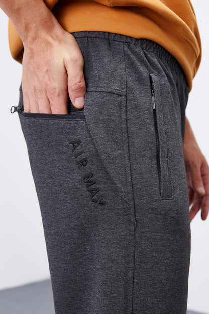 Anthracite Melange Zippered Straight Cut Jogger Men's Tracksuit Bottom - 84343