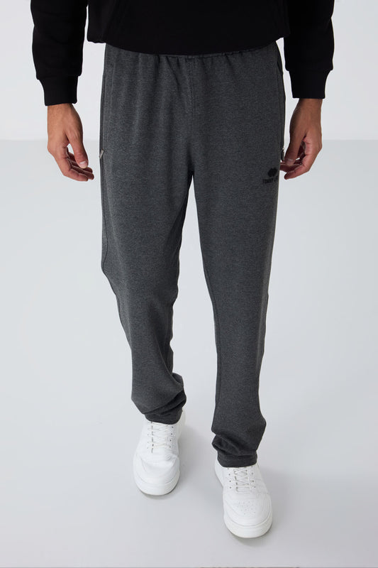 Anthracite Melange Zippered Straight Leg Classic Hem Men's Tracksuit Bottom - 84669