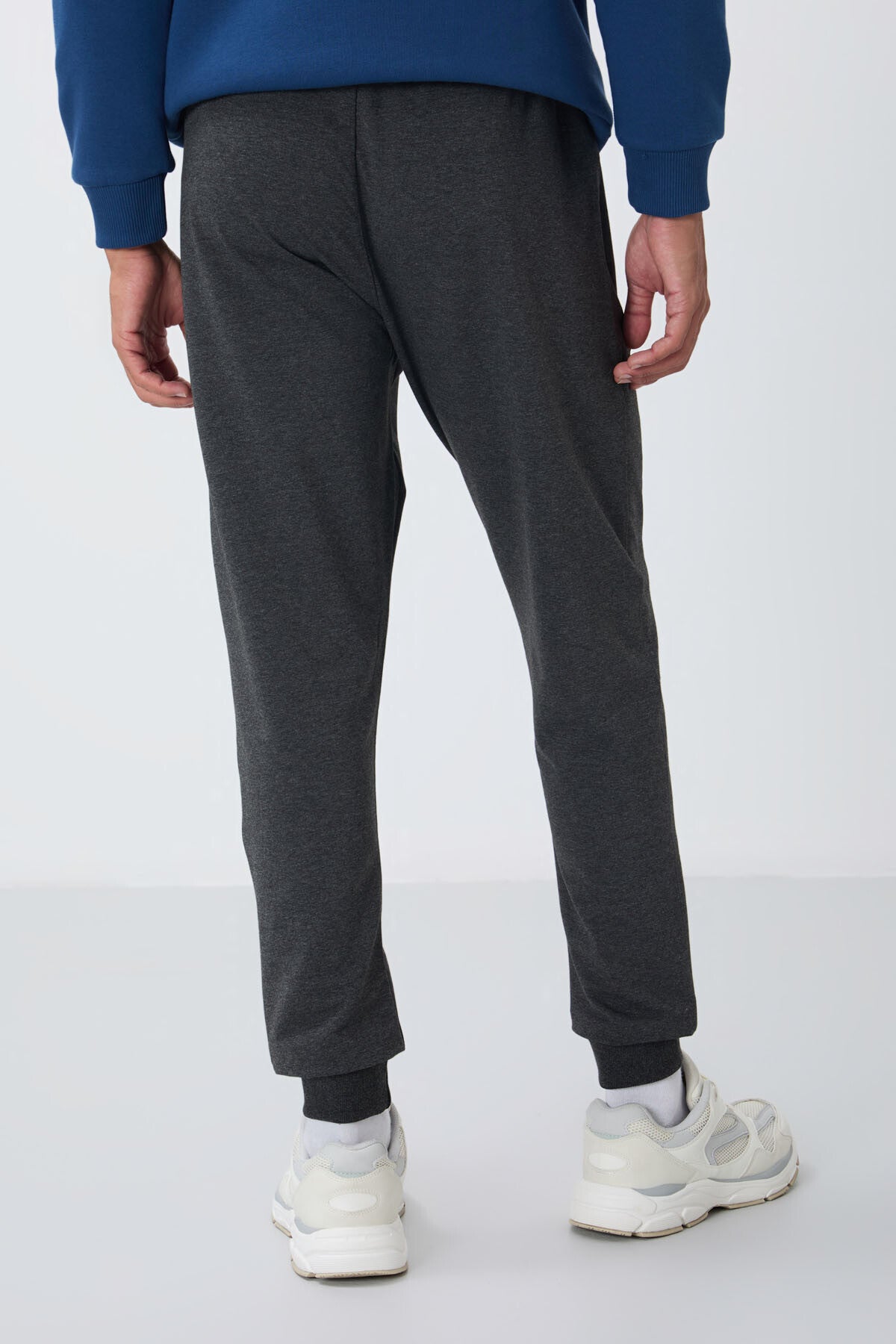 Anthracite Melange Zipper Standard Fit Jogger Men's Tracksuit Bottom - 84651