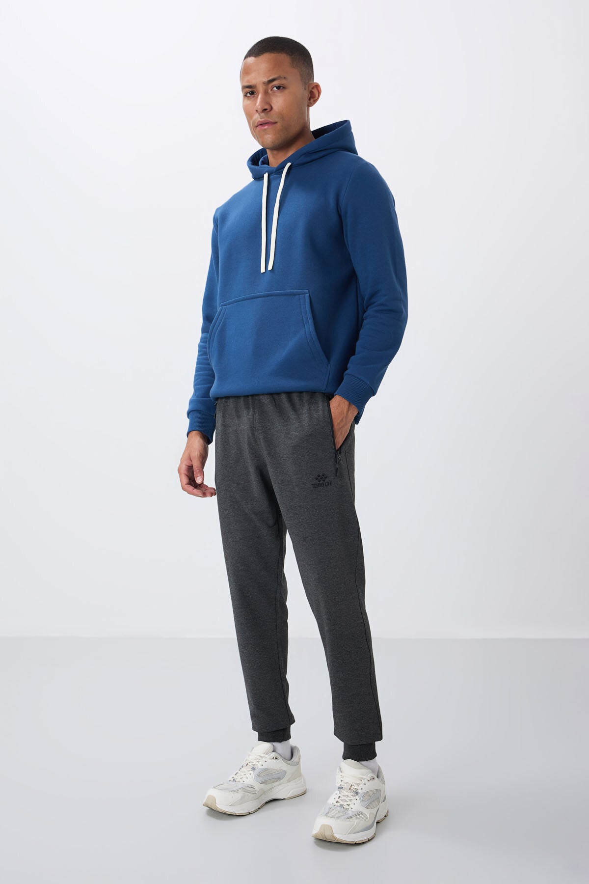 Anthracite Melange Zipper Standard Fit Jogger Men's Tracksuit Bottom - 84651