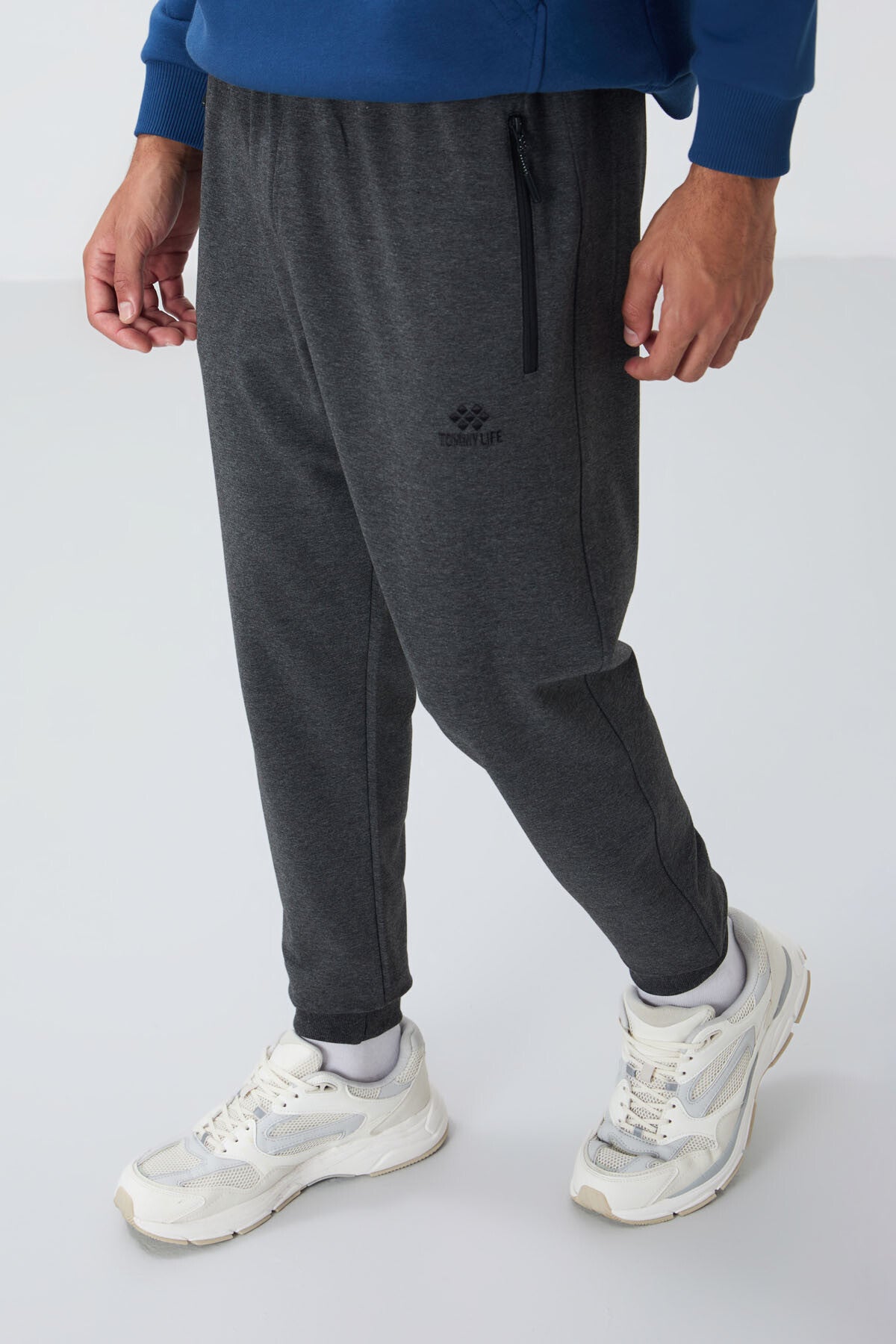 Anthracite Melange Zipper Standard Fit Jogger Men's Tracksuit Bottom - 84651