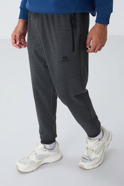 Anthracite Melange Zipper Standard Fit Jogger Men's Tracksuit Bottom - 84651
