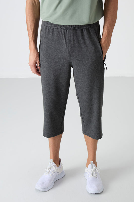 Anthracite Melange Zippered Standard Fit Classic Hem Men's Capri - 83091