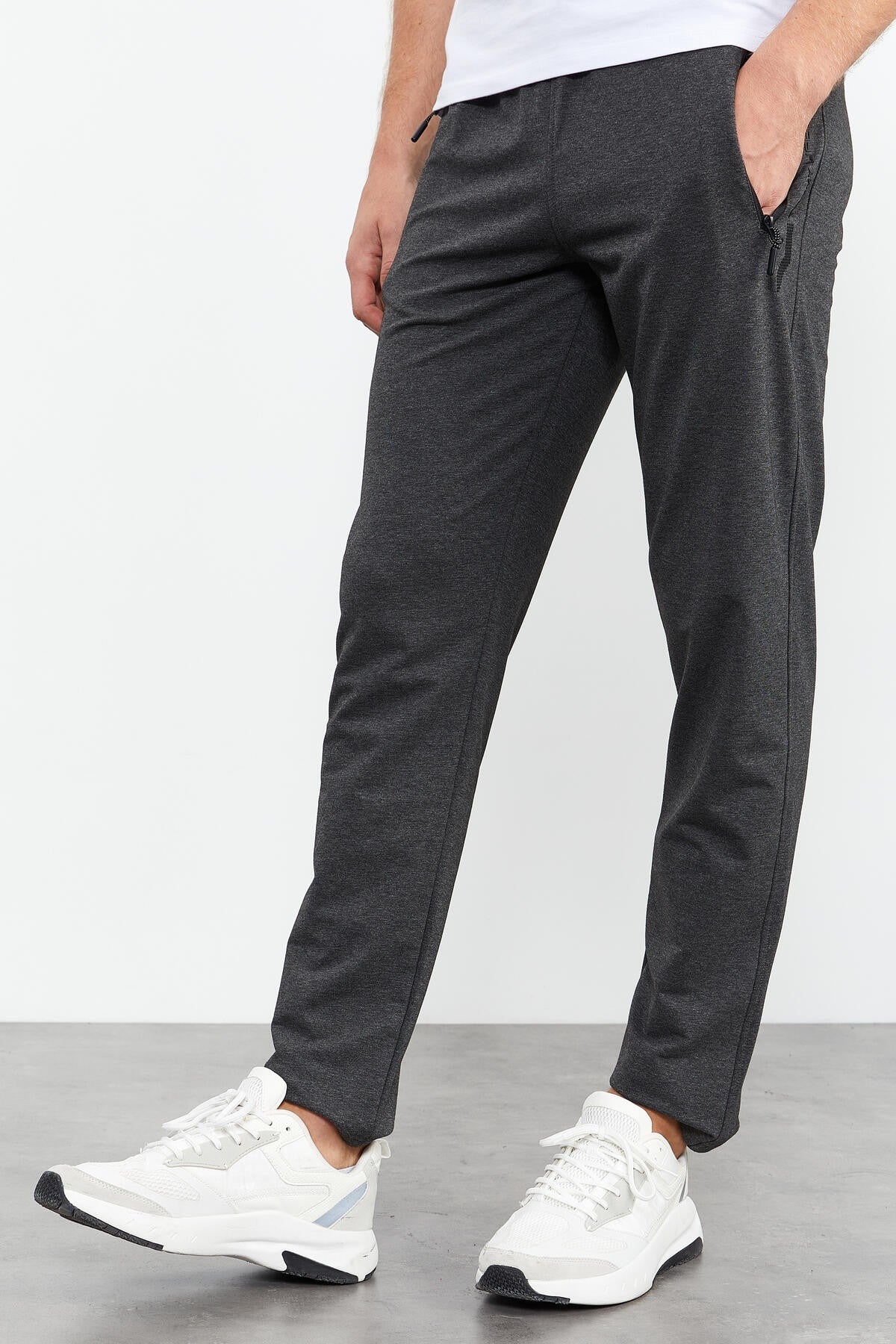 Anthracite Melange Zippered Detailed Standard Fit Classic Hem Men's Tracksuit Bottom - 84744