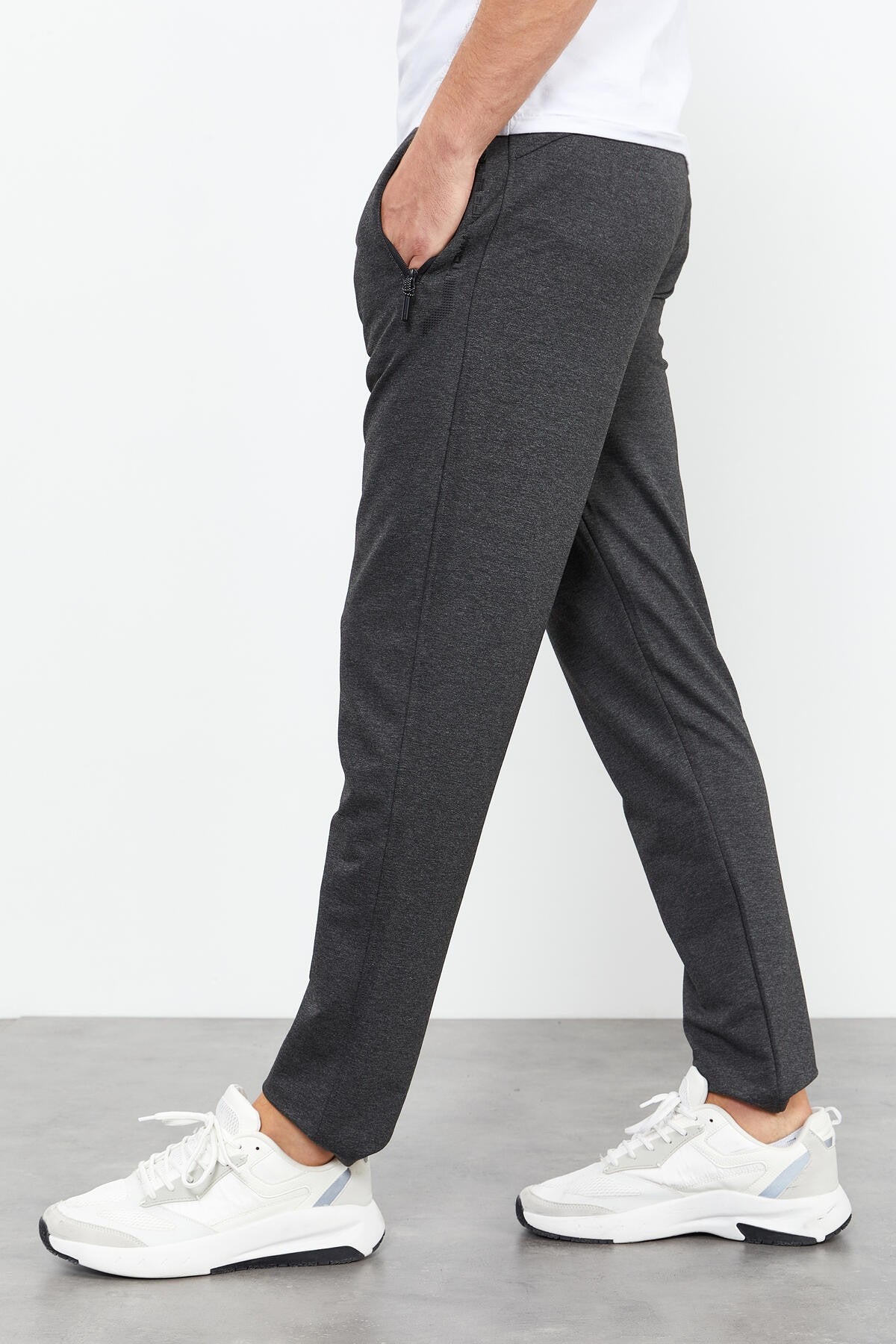 Anthracite Melange Zippered Detailed Standard Fit Classic Hem Men's Tracksuit Bottom - 84744