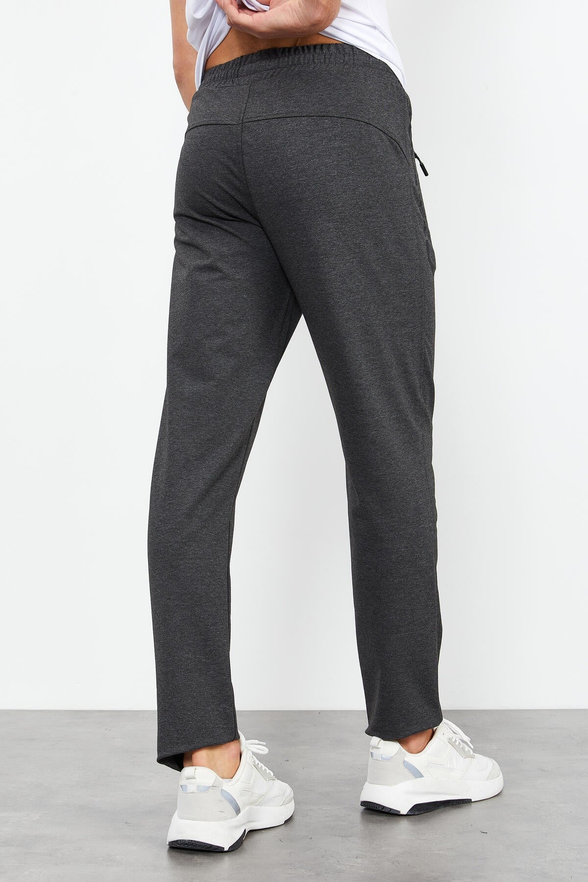 Anthracite Melange Zippered Detailed Standard Fit Classic Hem Men's Tracksuit Bottom - 84744