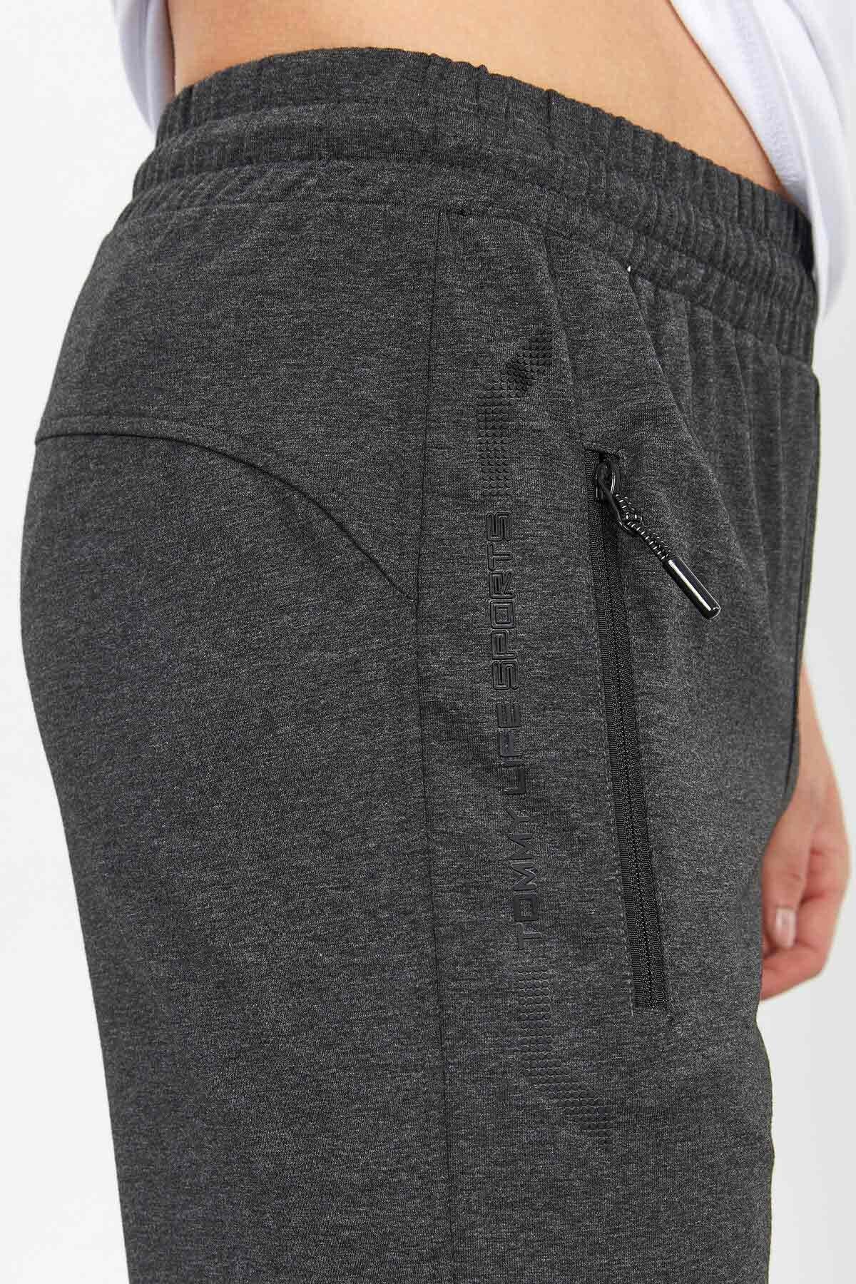 Anthracite Melange Zippered Detailed Standard Fit Classic Hem Men's Tracksuit Bottom - 84744