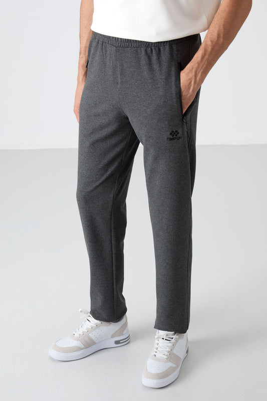Anthracite Melange Zip-Fly Three-Pocket Slim Fit Classic Cuff Men's Tracksuit Bottom - 84671