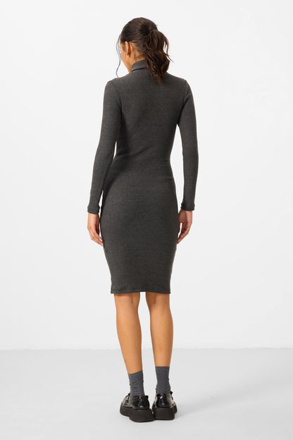 Anthracite Melange Cashmere Knitted Tight Fit Sailor Collar Women's Dress - 97117