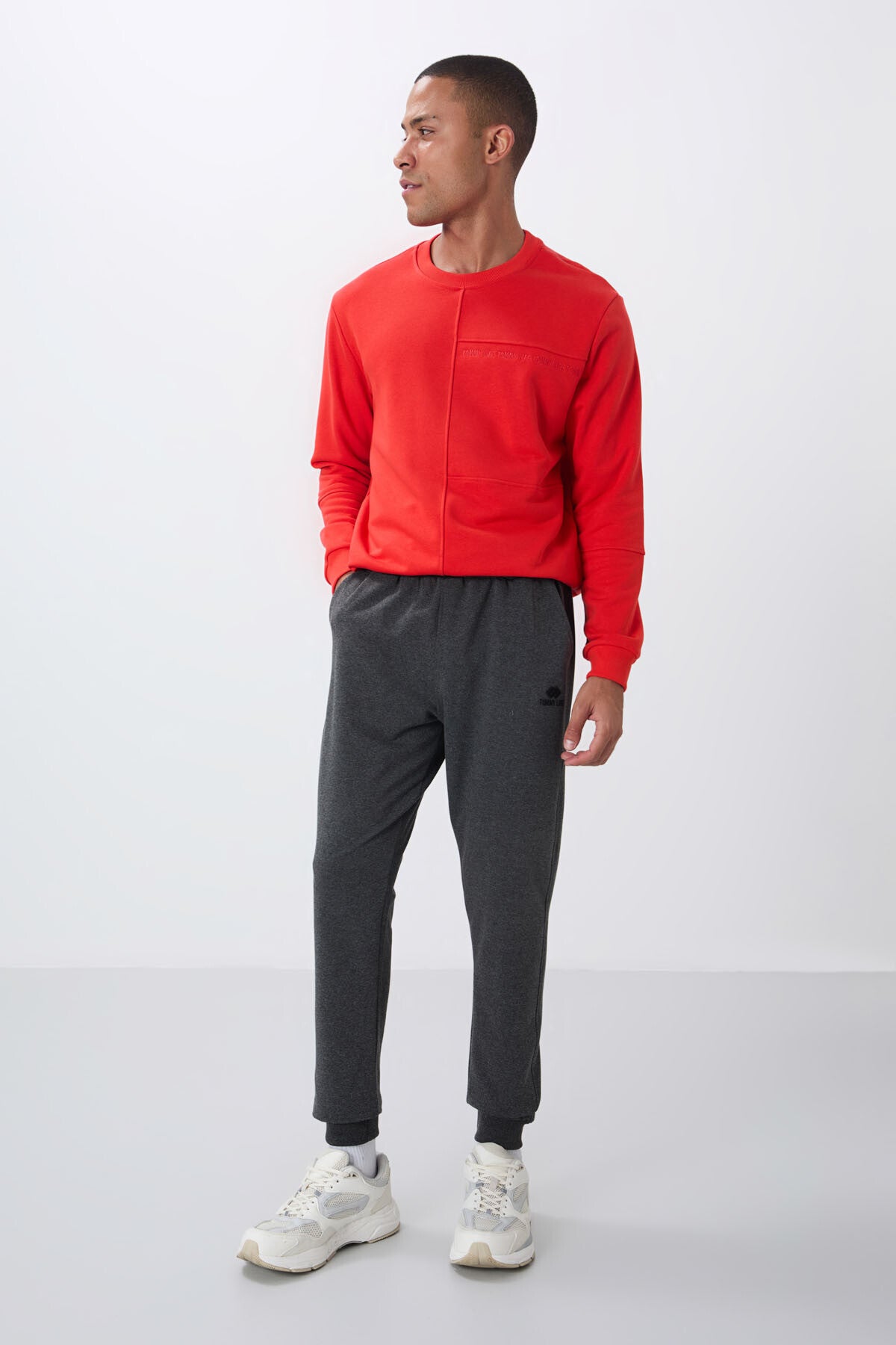 Anthracite Melange Classic Zippy Standard Fit Cuffed Men's Tracksuit Bottom - 84652