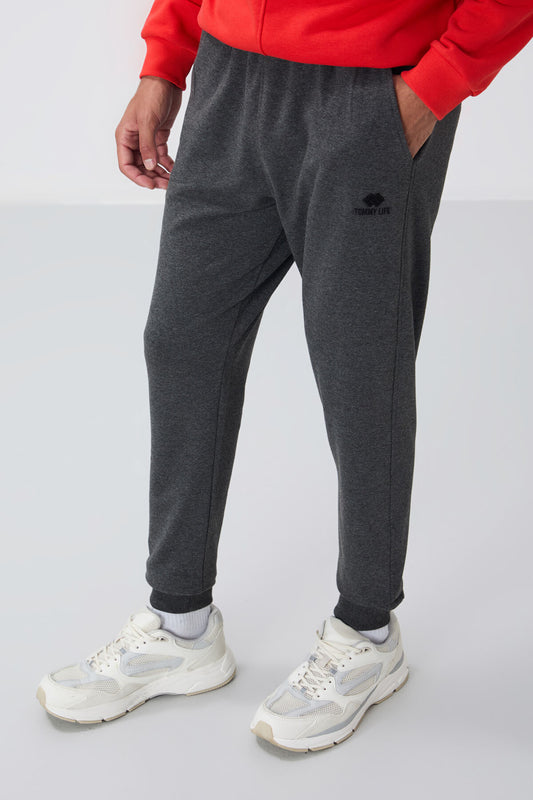 Anthracite Melange Classic Zippy Standard Fit Cuffed Men's Tracksuit Bottom - 84652