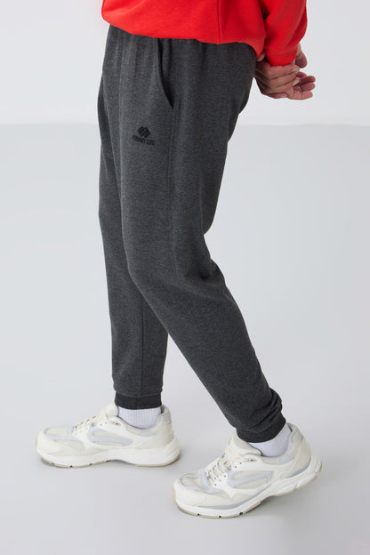 Anthracite Melange Classic Zippy Standard Fit Cuffed Men's Tracksuit Bottom - 84652